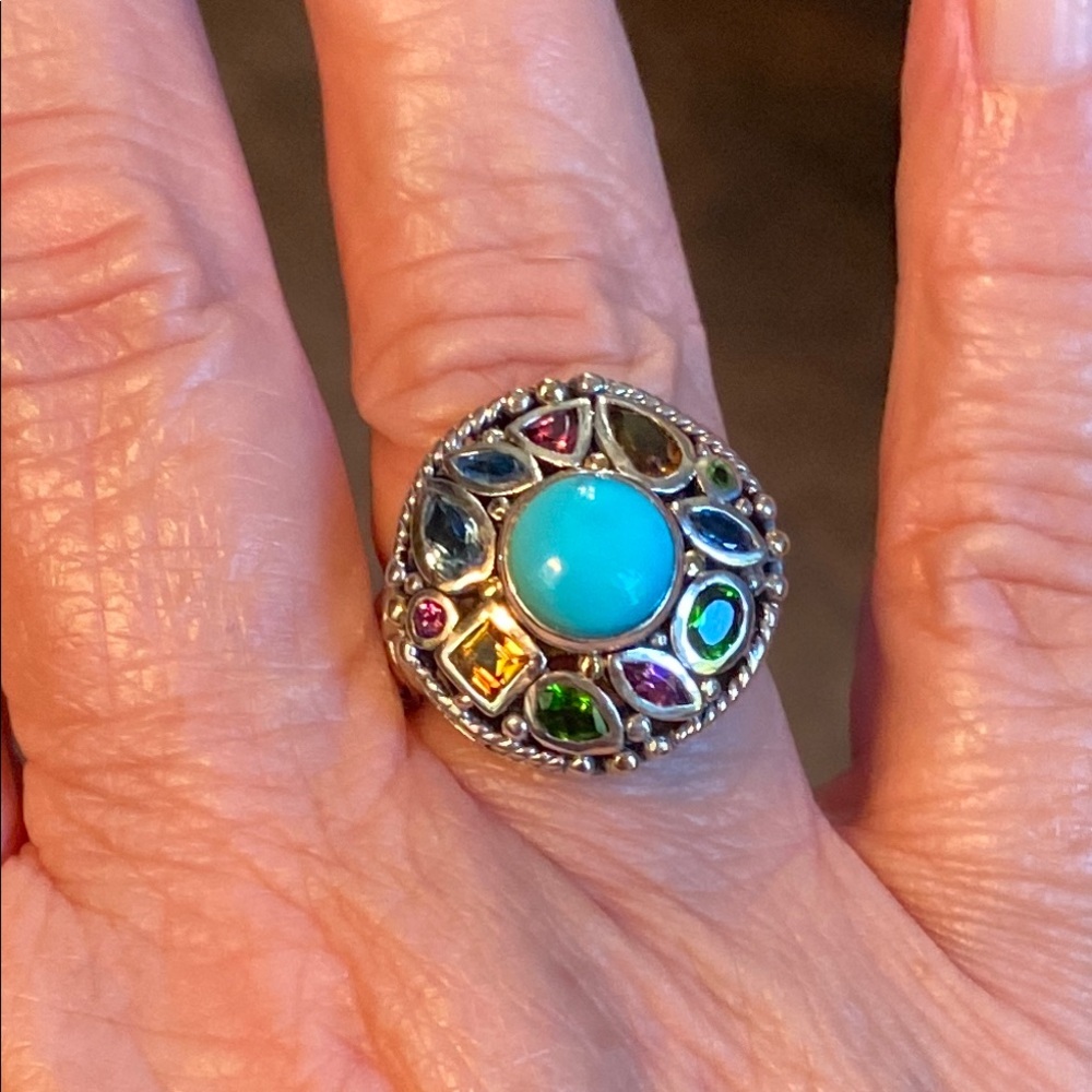Artisan Turquoise and Multi-gemstone Ring - Picture 12 of 14